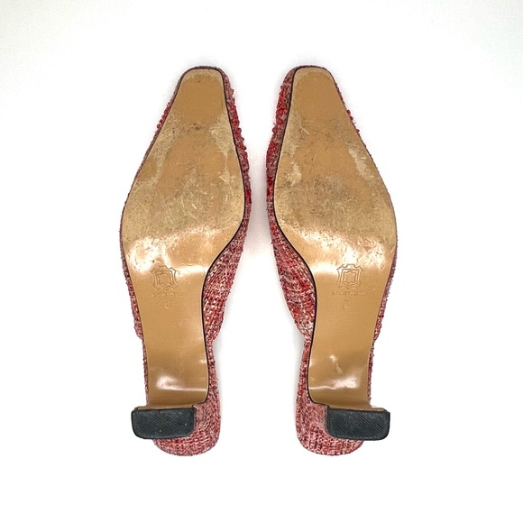 Mandarina Limited Edition Red Tweed Kitten Heel Mules –Beaded Embroidery, Size 8 - Picture 7 of 9